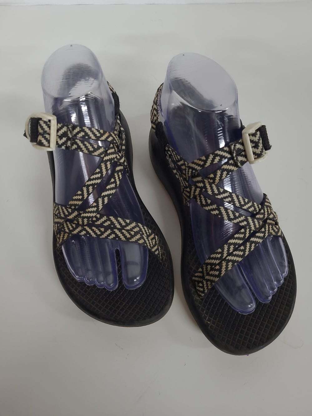 Chaco  Women's Size 7 Double Straps Black & White Geometric Shape Hiking Sandals